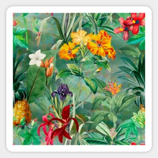 Colorful tropical floral leaves botanical illustration, tropical plants,leaves and flowers, green  leaves pattern Sticker